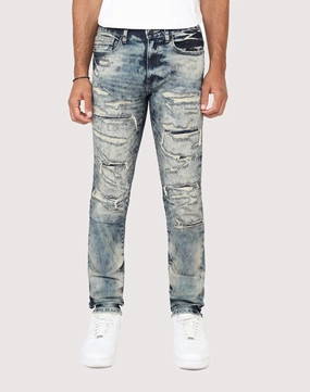 Grindhouse Ross Blue Slim Fit Taper Vintage Baking Effect Denim Jeans Outerwear options Classic fashion pieces