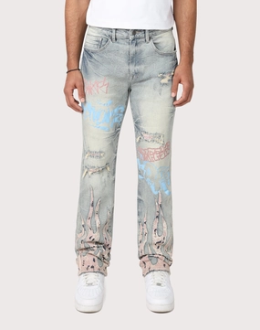 Grindhouse Straight Fit Flame Mechanical Denim Jeans Fashion collections Patterned fashion (floral, stripes, etc.)