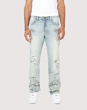 Grindhouse Straight Fit Western Studded Milky Blue Jeans Clothing and accessories Everyday wear