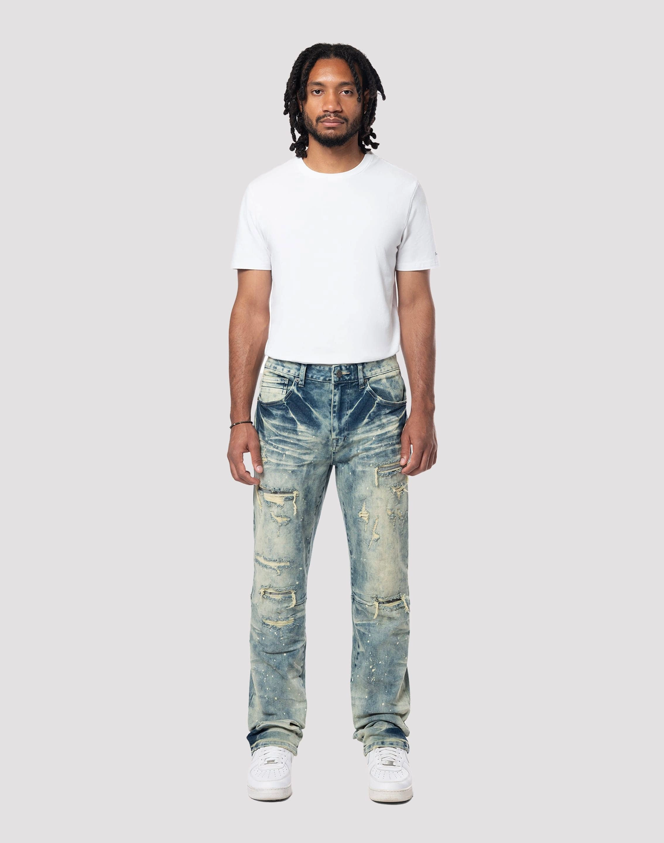 Grindhouse Streak Bleach Slim Fit Orion Blue Jeans Fashionable goods Classic fashion pieces