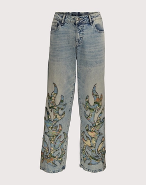 Grindhouse Wide Leg Denim Flame Pants Recycled fashion materials Fashion must - haves