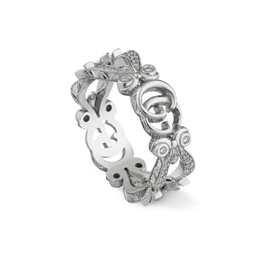 Gucci Flora 18ct White Gold Diamond Pave Ring D