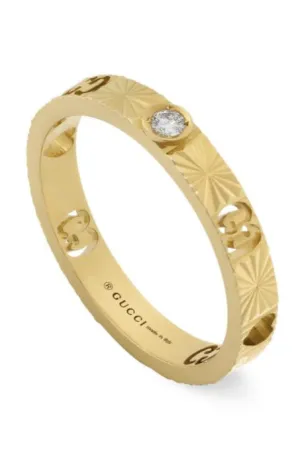 Gucci Icon 18ct Yellow Gold Diamond Heart Band Ring