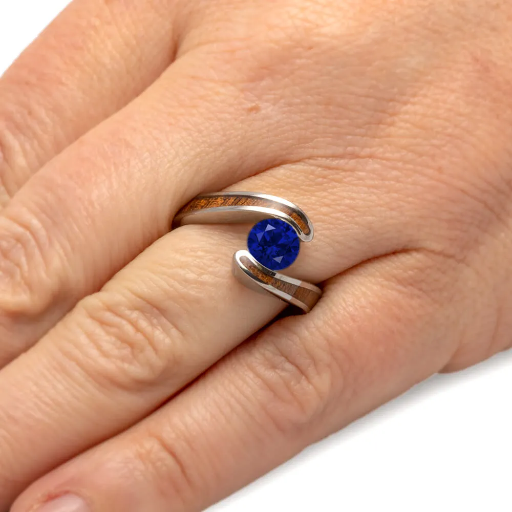 Hawaiian Wood Ring Set, Titanium Wedding Rings With Koa Wood