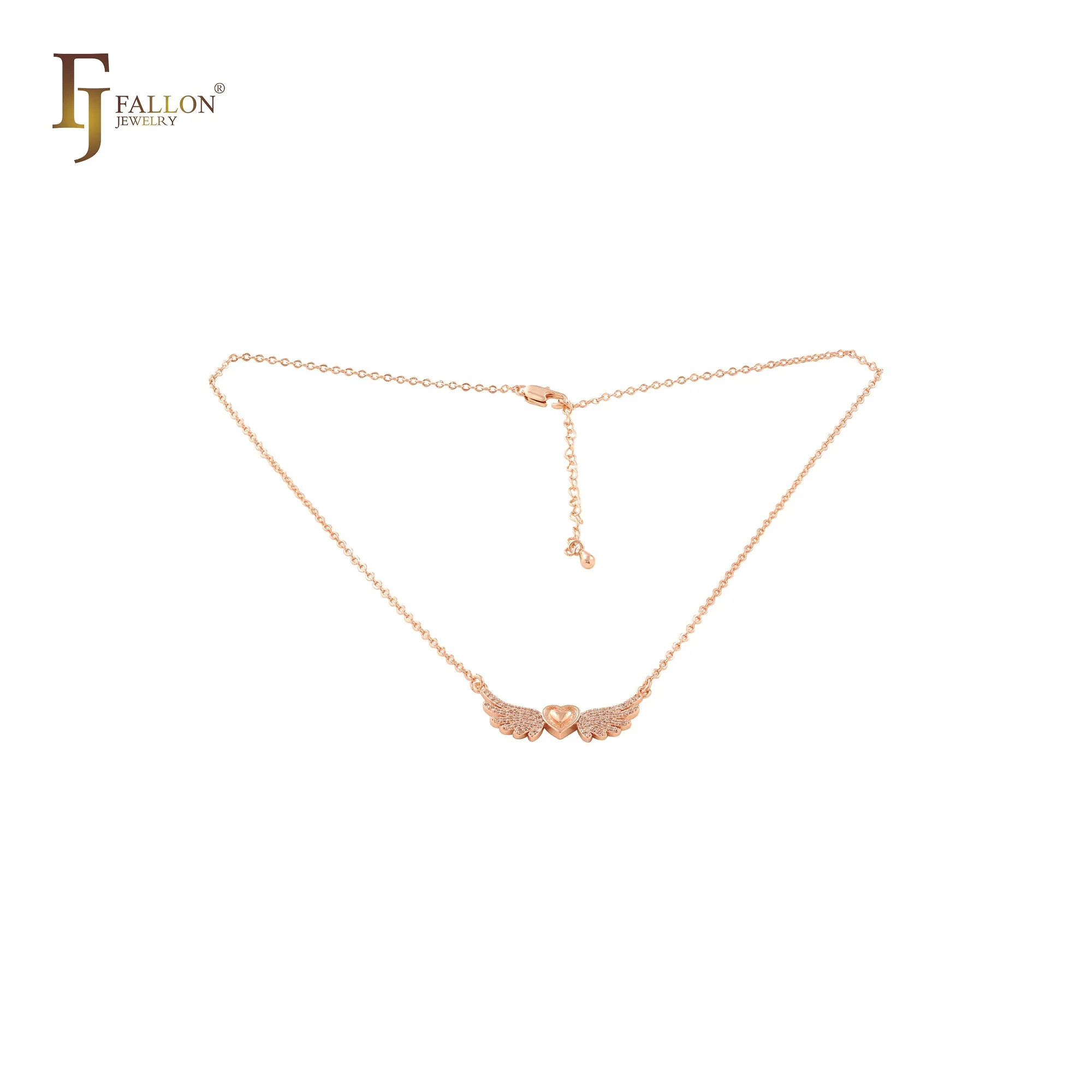 Heart and Angel wings 14K Gold, Rose Gold Necklace