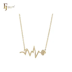 Heartbeat paved white czs 14K Gold necklace