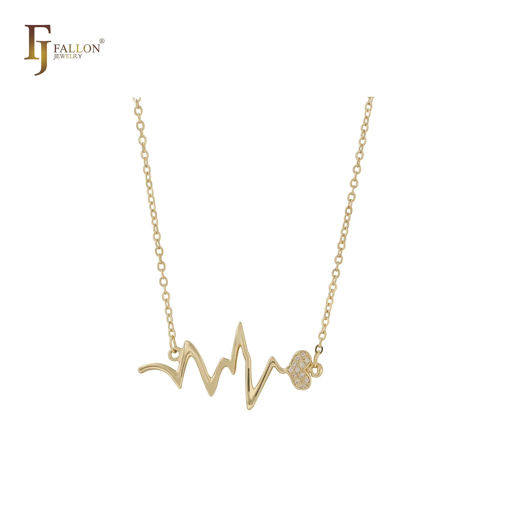 Heartbeat paved white czs 14K Gold necklace