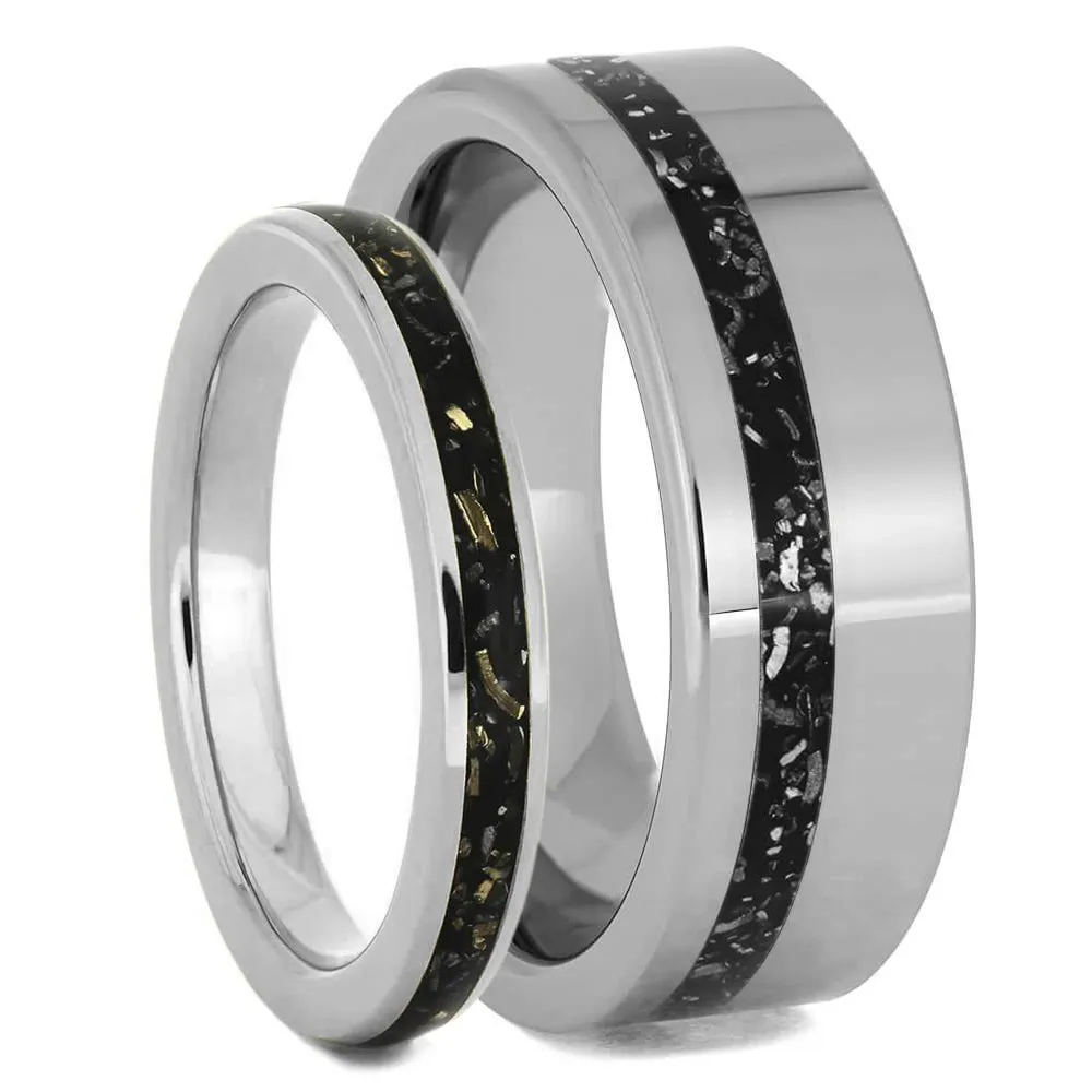 His & Hers Black Stardust Wedding Bands