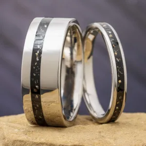 His & Hers Black Stardust Wedding Bands