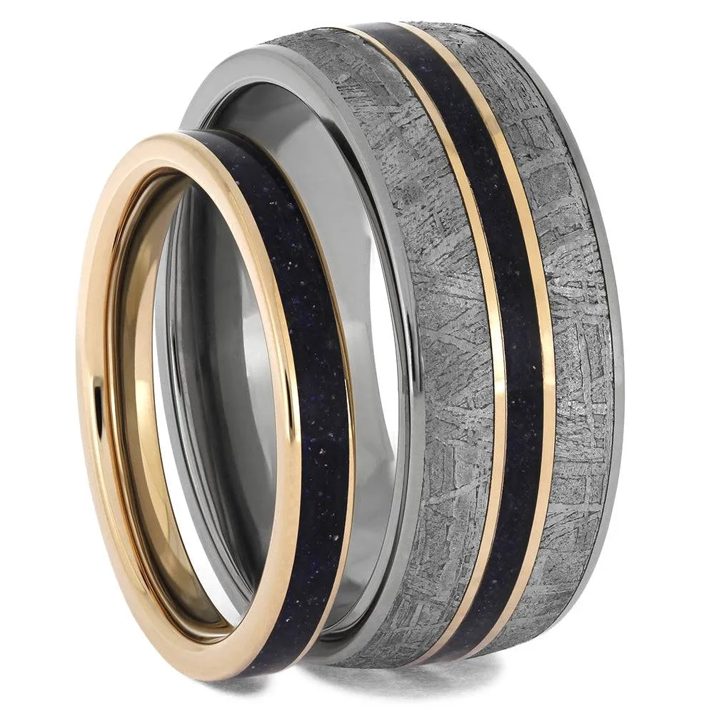 His & Hers Wedding Bands With Goldstone