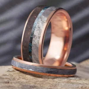 His & Hers Wedding Bands With Meteorite & Dino Bone