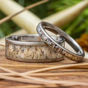 His and Hers Antler Ring Set, Matching Titanium Rings