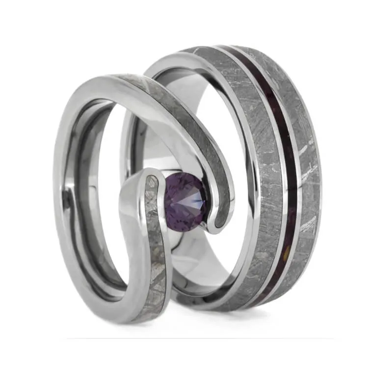 His and Hers Purple Wedding Ring Set