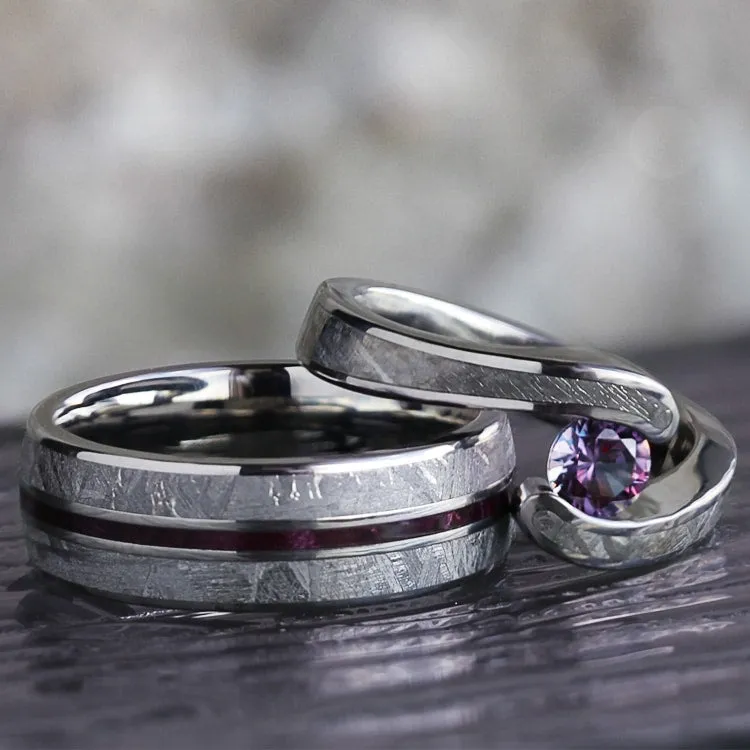 His and Hers Purple Wedding Ring Set