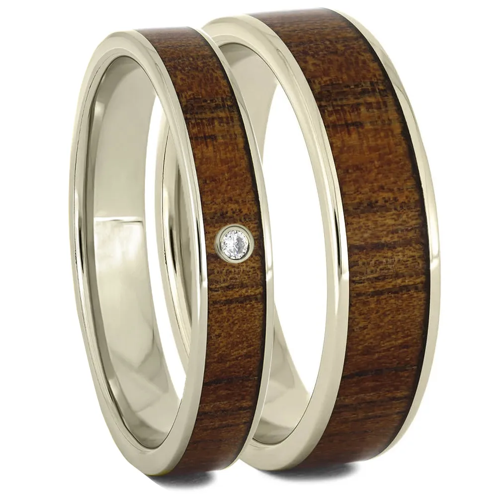 His and Hers Wood Ring Set in Solid Gold