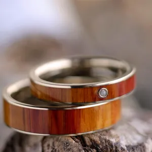 His and Hers Wood Ring Set in Solid Gold