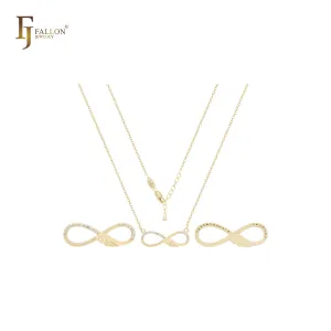 Infinity with angles wings of white CZs 14K Gold Necklace