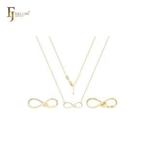 Infinity with heart of white CZs 14K Gold Necklace