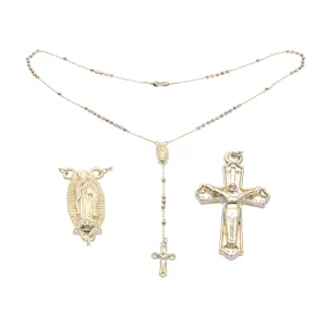 Italian Virgin of Guadalupe and the Cross 14K Gold three tone Rosary Necklace