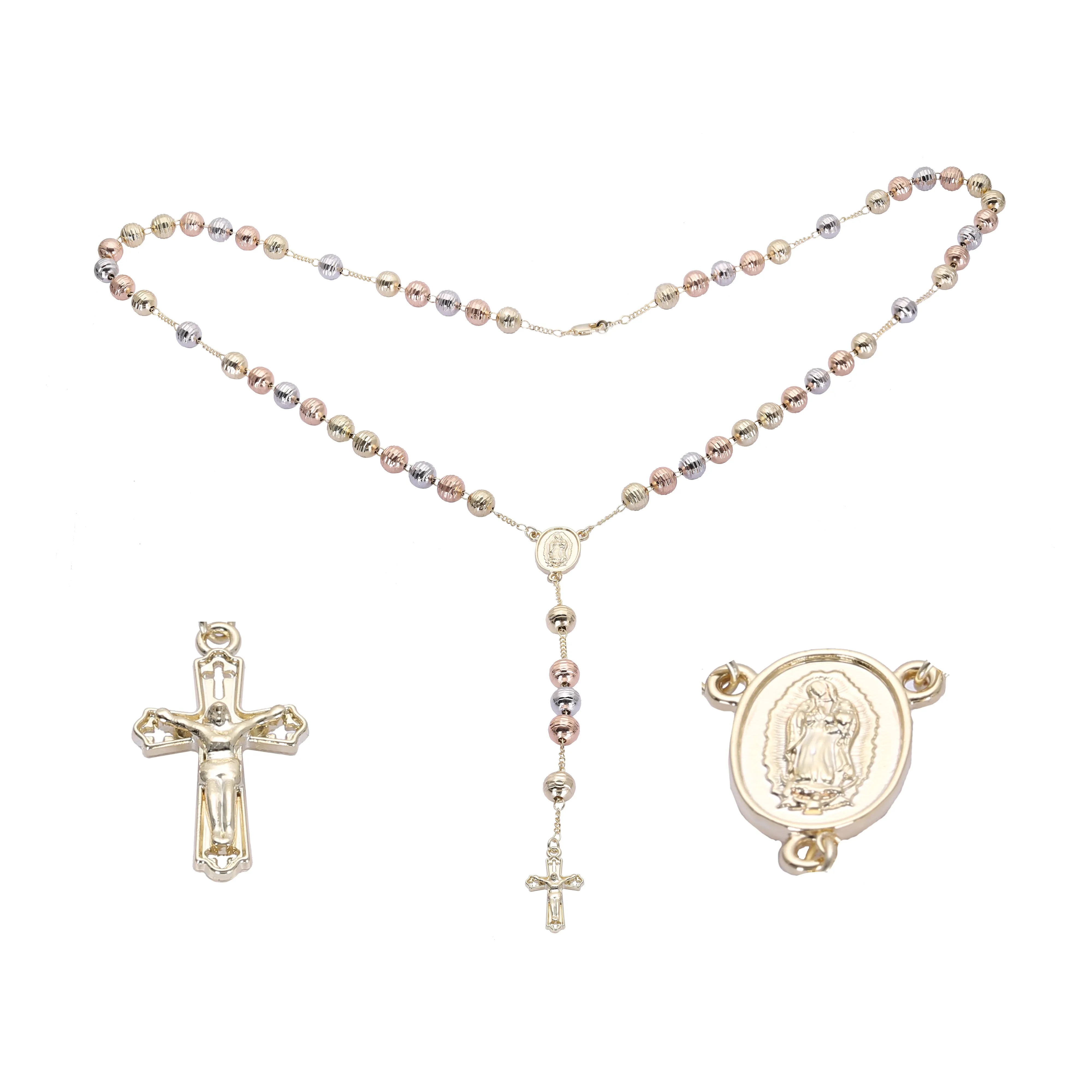 Italian Virgin of Guadalupe and the Cross 18K Gold, 14K Gold three tone Rosary necklace