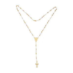 Italian Virgin of Guadalupe and the Cross 18K Gold three tone Rosary necklace