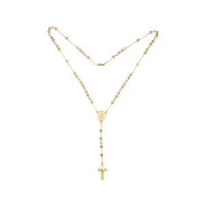 Italian Virgin of Guadalupe and the Cross 18K Gold three tone Rosary necklace