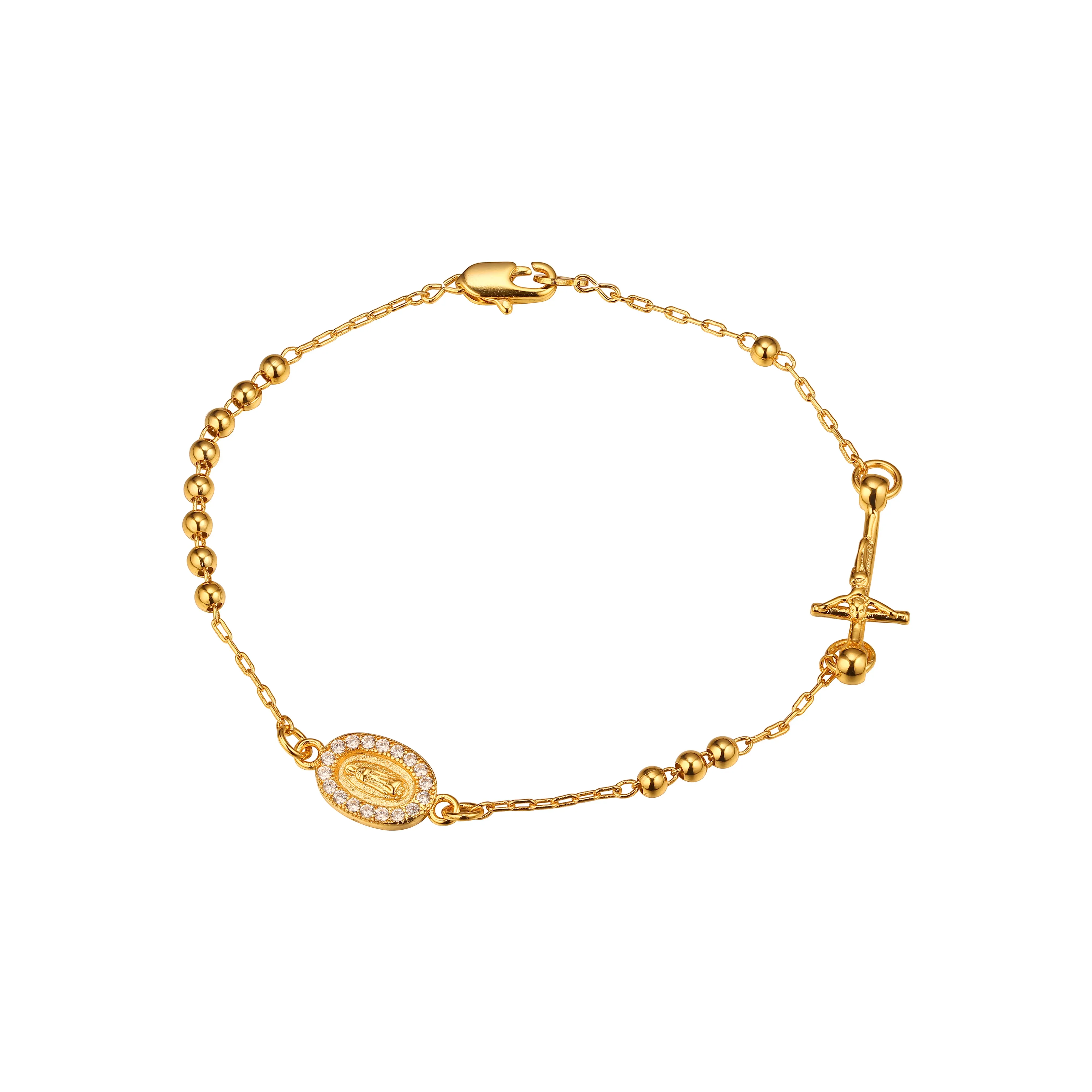 Italian Virgin of Guadalupe Catholic 14K Gold Rosary Necklace