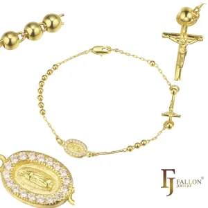 Italian Virgin of Guadalupe Catholic 14K Gold Rosary Necklace