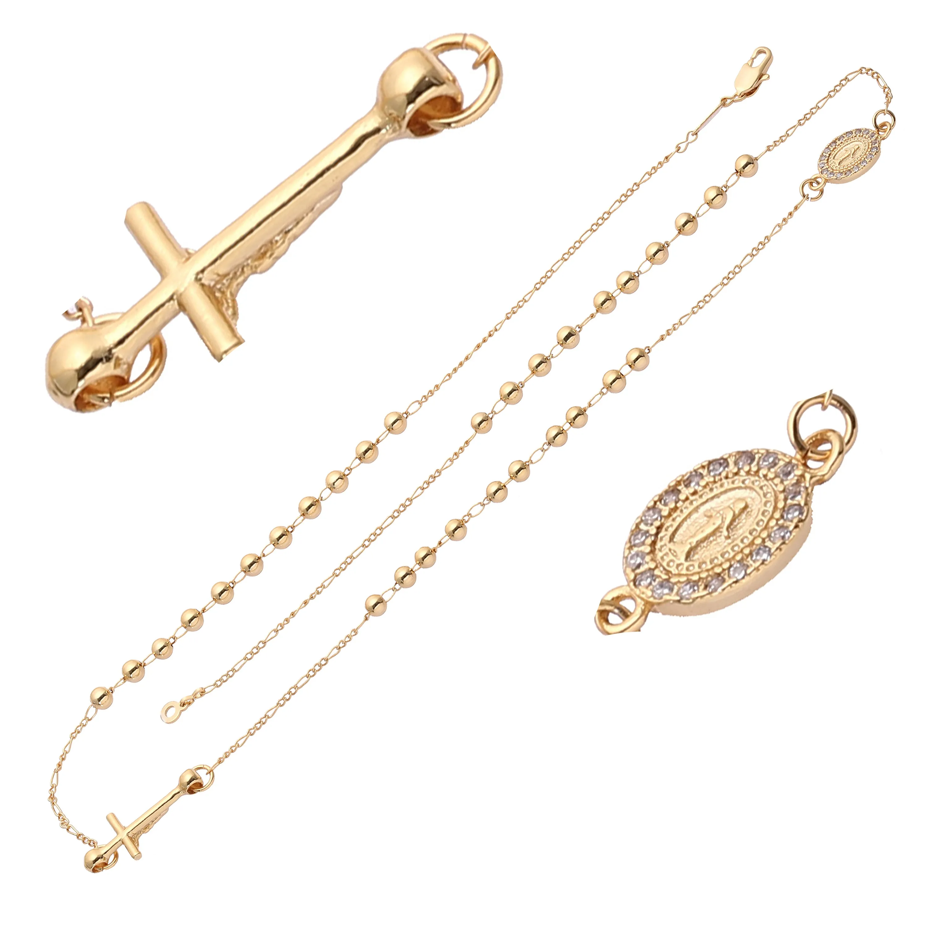 Italian Virgin of Guadalupe Catholic 14K Gold Rosary Necklace