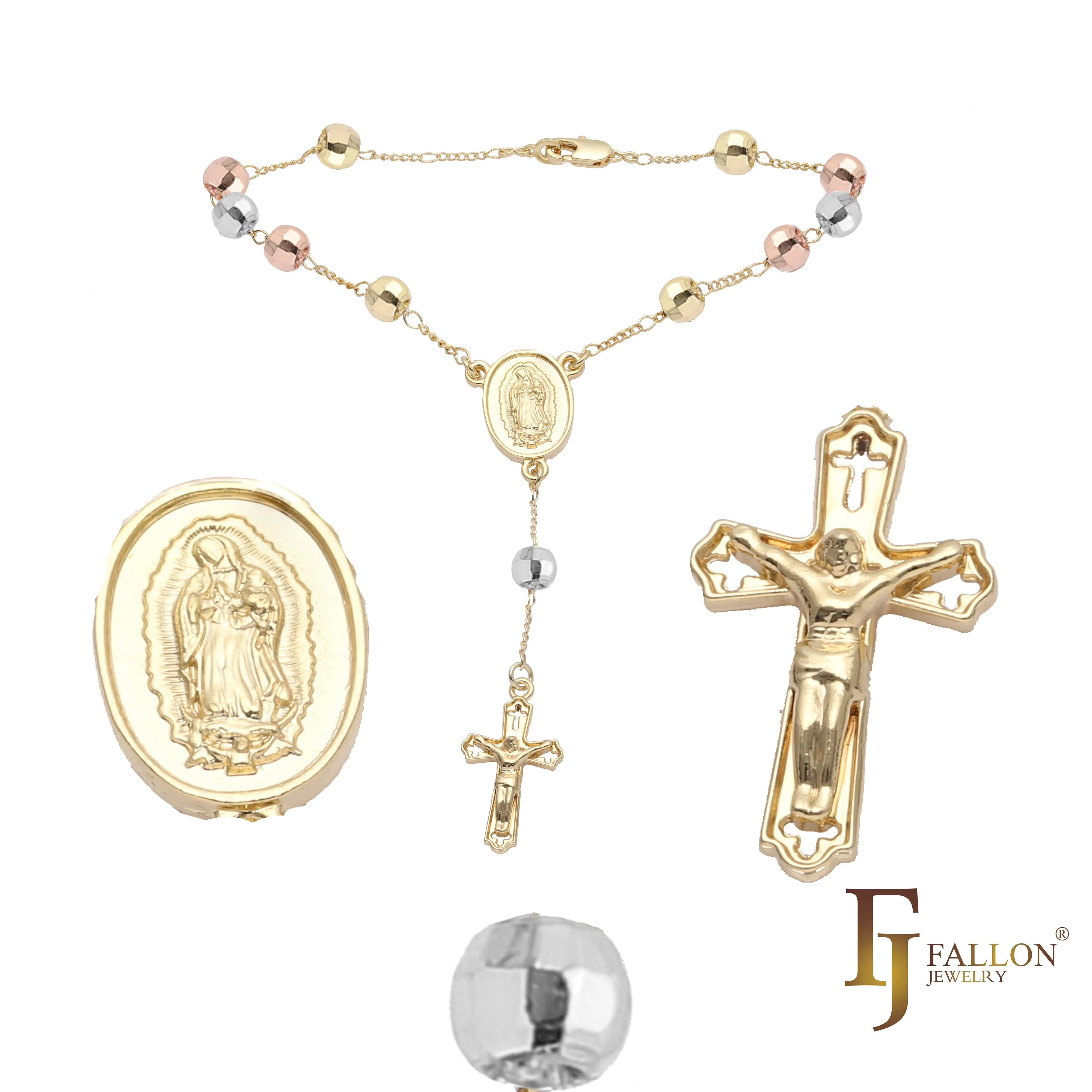 Italian Virgin of Guadalupe Catholic beads 14K Gold, 14K Gold two tone Rosary Necklace