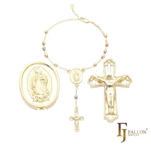 .Italian Virgin of Guadalupe Catholic beads 18K Gold, 14K Gold, two and three tone Rosary Necklace