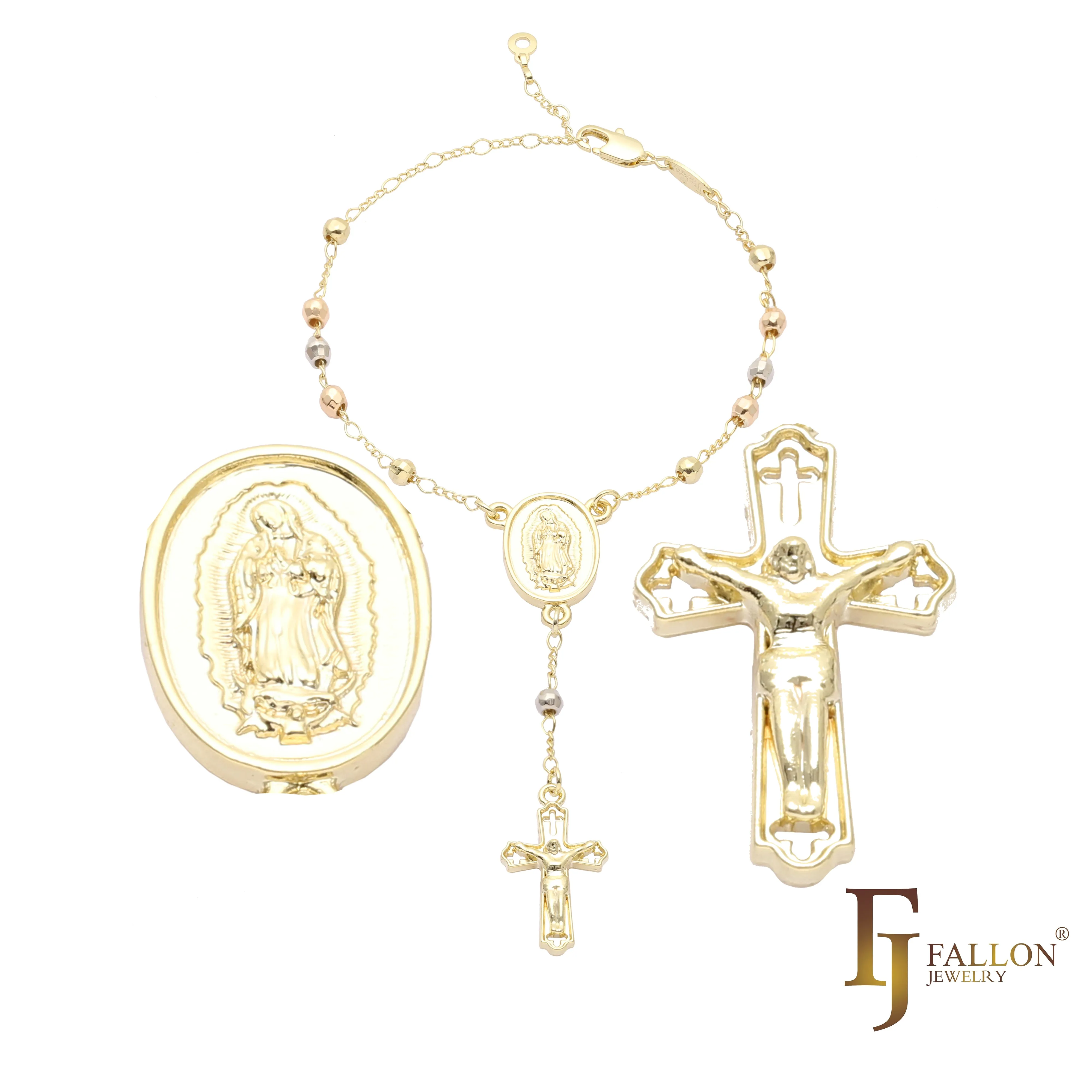 .Italian Virgin of Guadalupe Catholic beads 18K Gold, 14K Gold, two and three tone Rosary Necklace