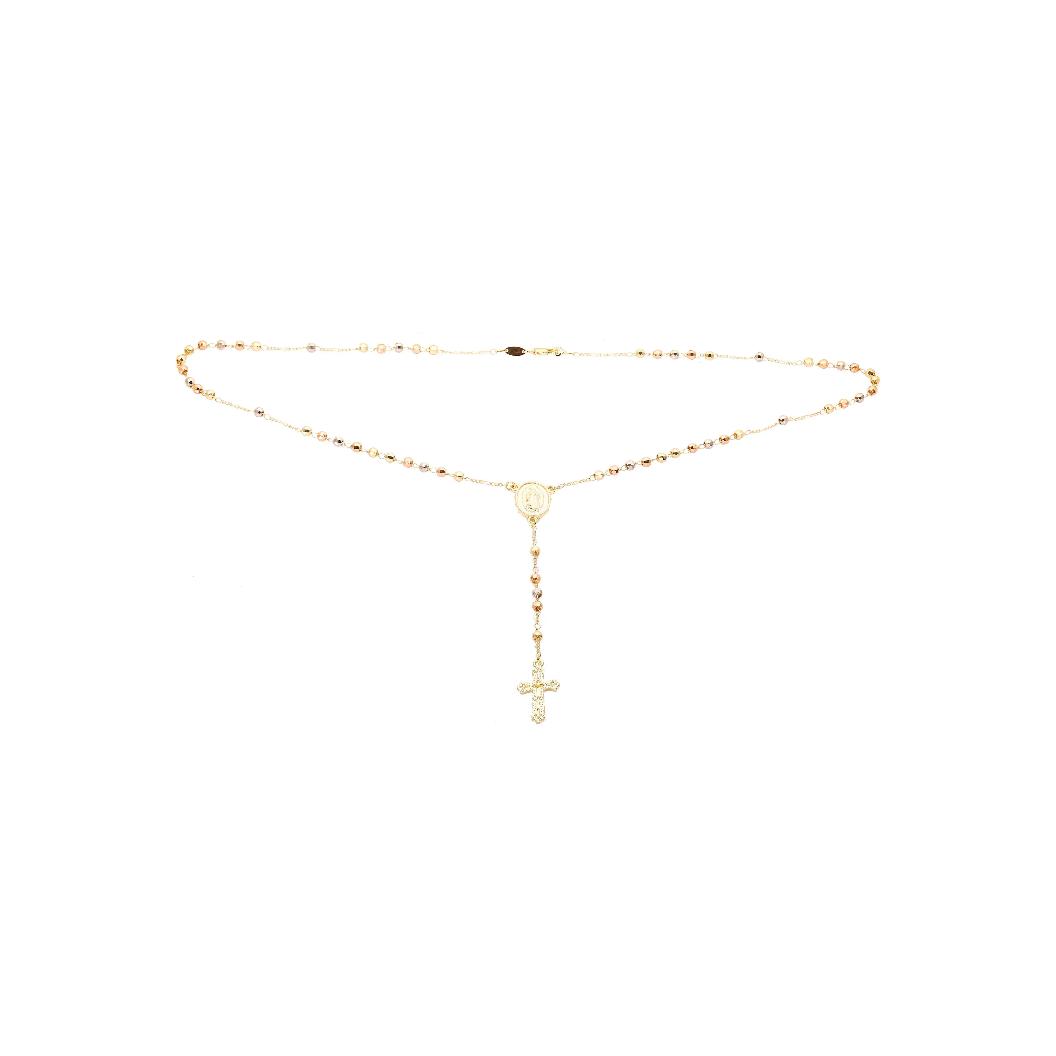 .Italian Virgin of Guadalupe Catholic beads 18K Gold, 14K Gold, two and three tone Rosary Necklace