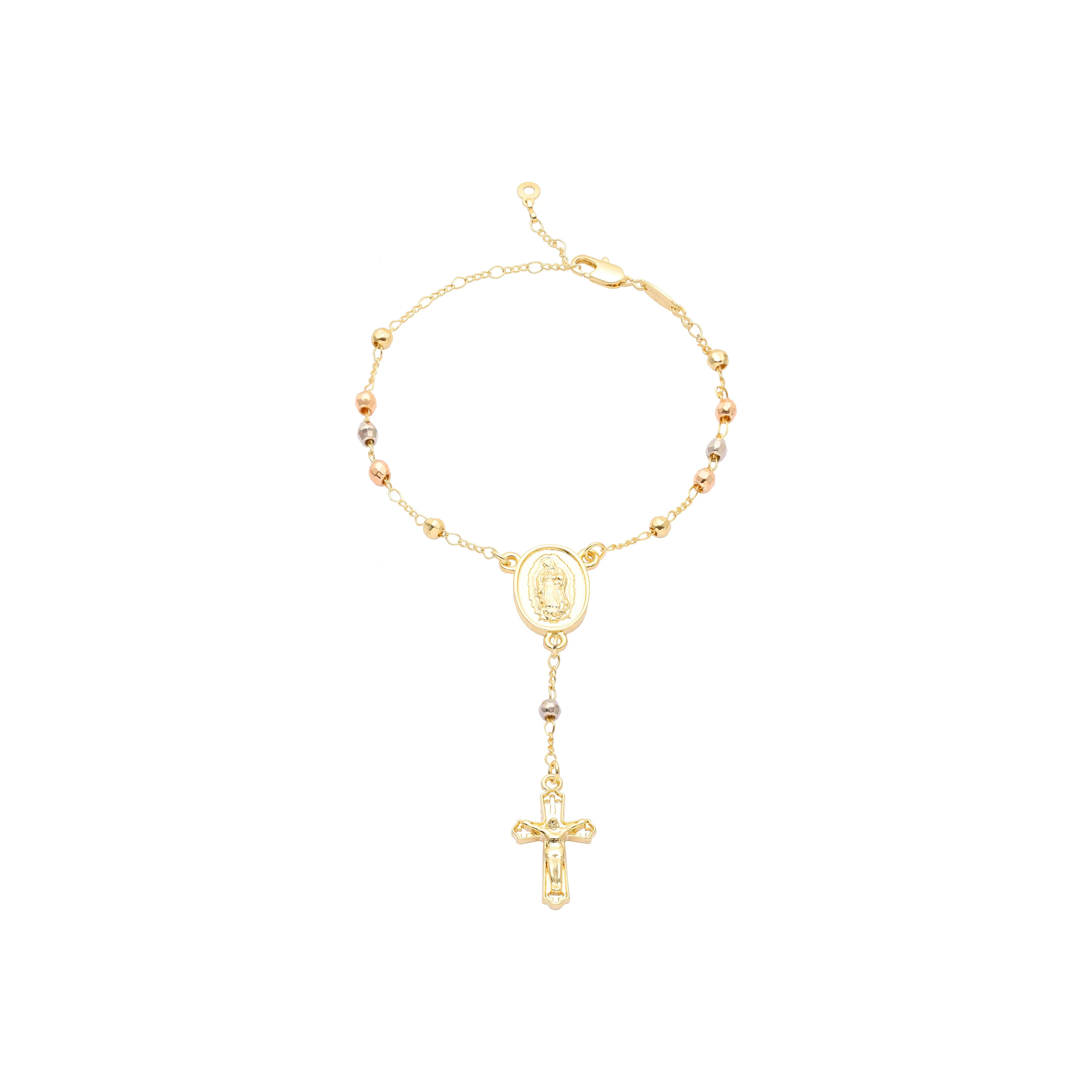 .Italian Virgin of Guadalupe Catholic beads 18K Gold, 14K Gold, two and three tone Rosary Necklace