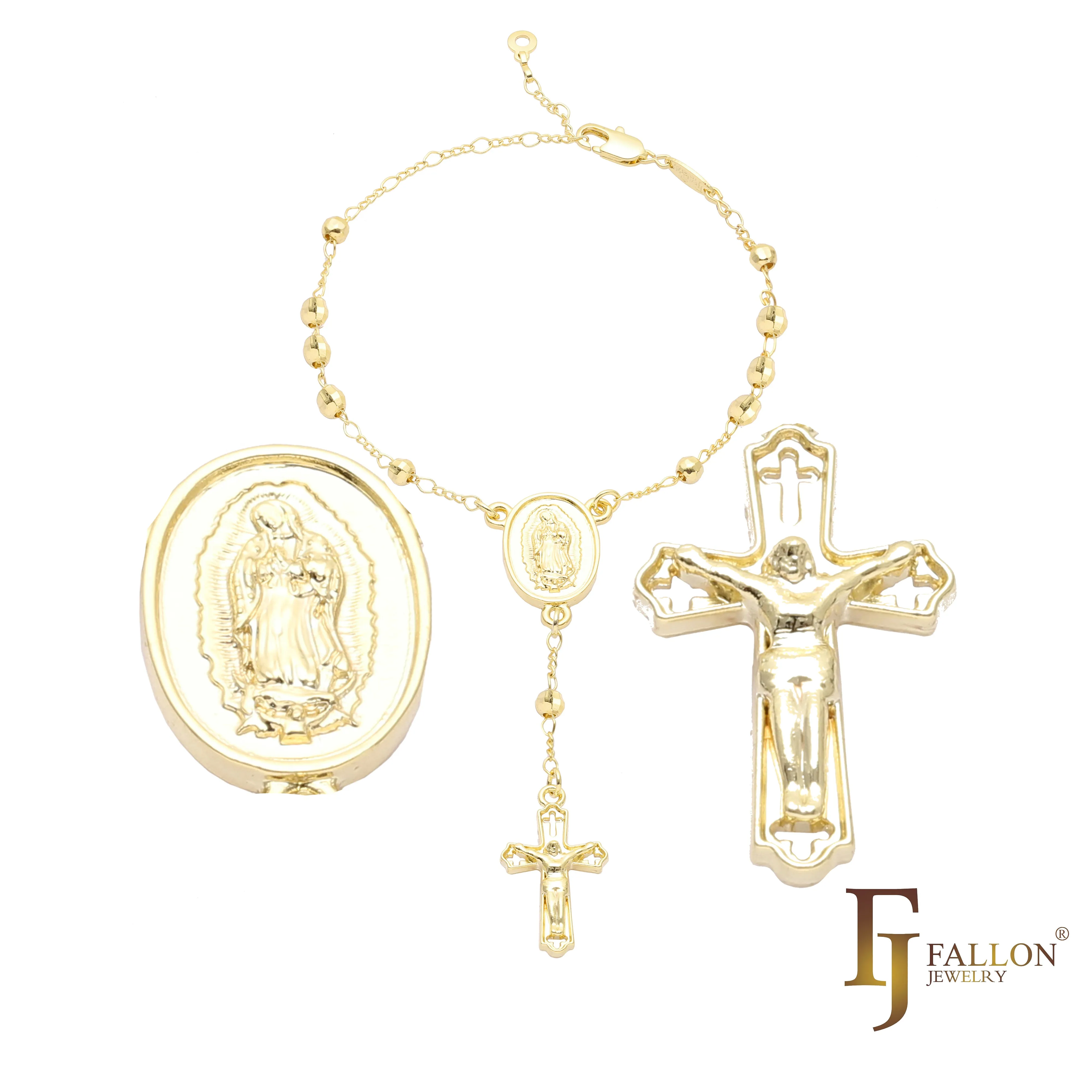 .Italian Virgin of Guadalupe Catholic beads 18K Gold, 14K Gold, two and three tone Rosary Necklace