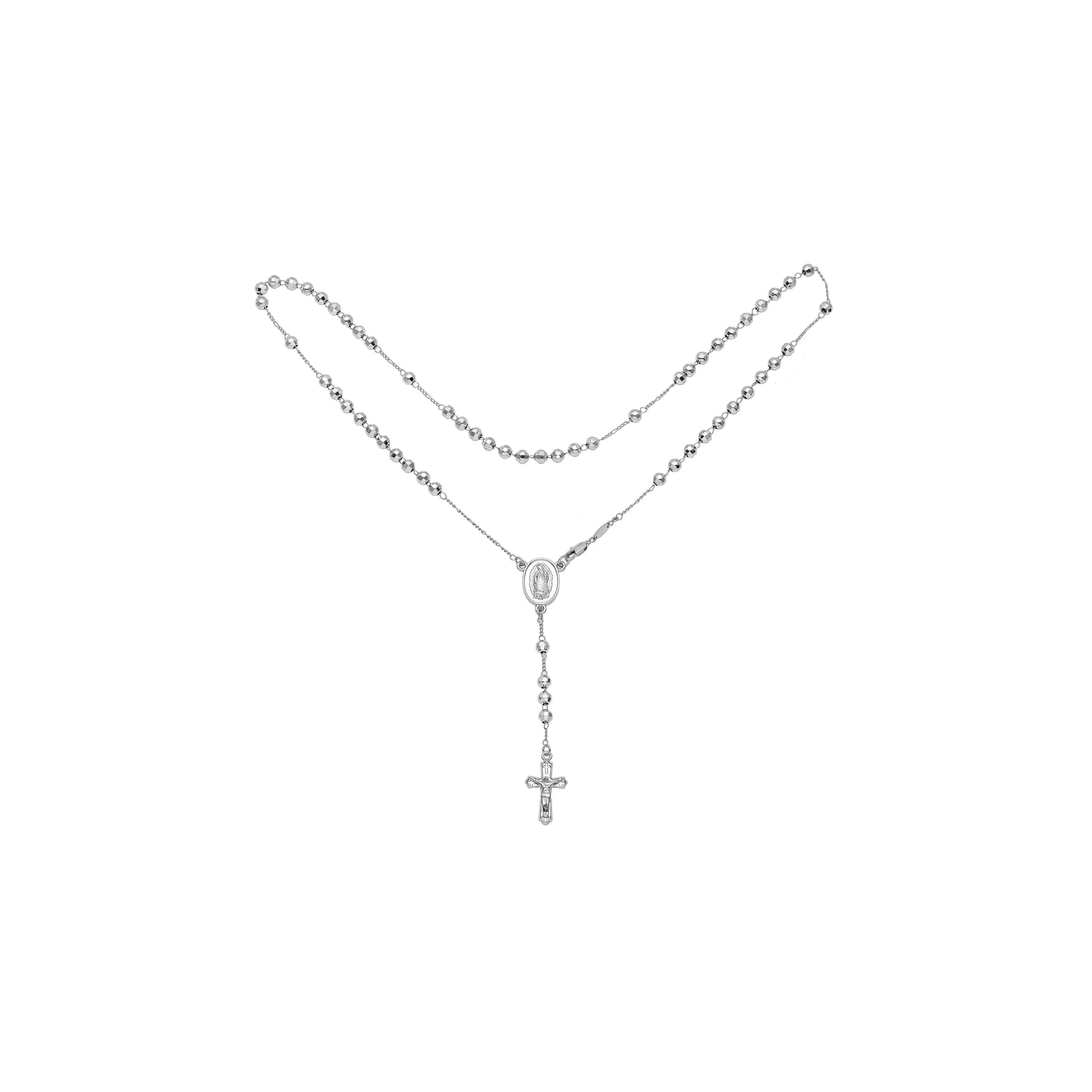 Italian Virgin of Guadalupe Catholic beads Rosary Necklace plated in White Gold, 14K Gold, 14K Gold two tone