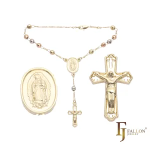 Italian Virgin of Guadalupe Catholic beads Rosary Necklace plated in White Gold, 14K Gold, 14K Gold two tone