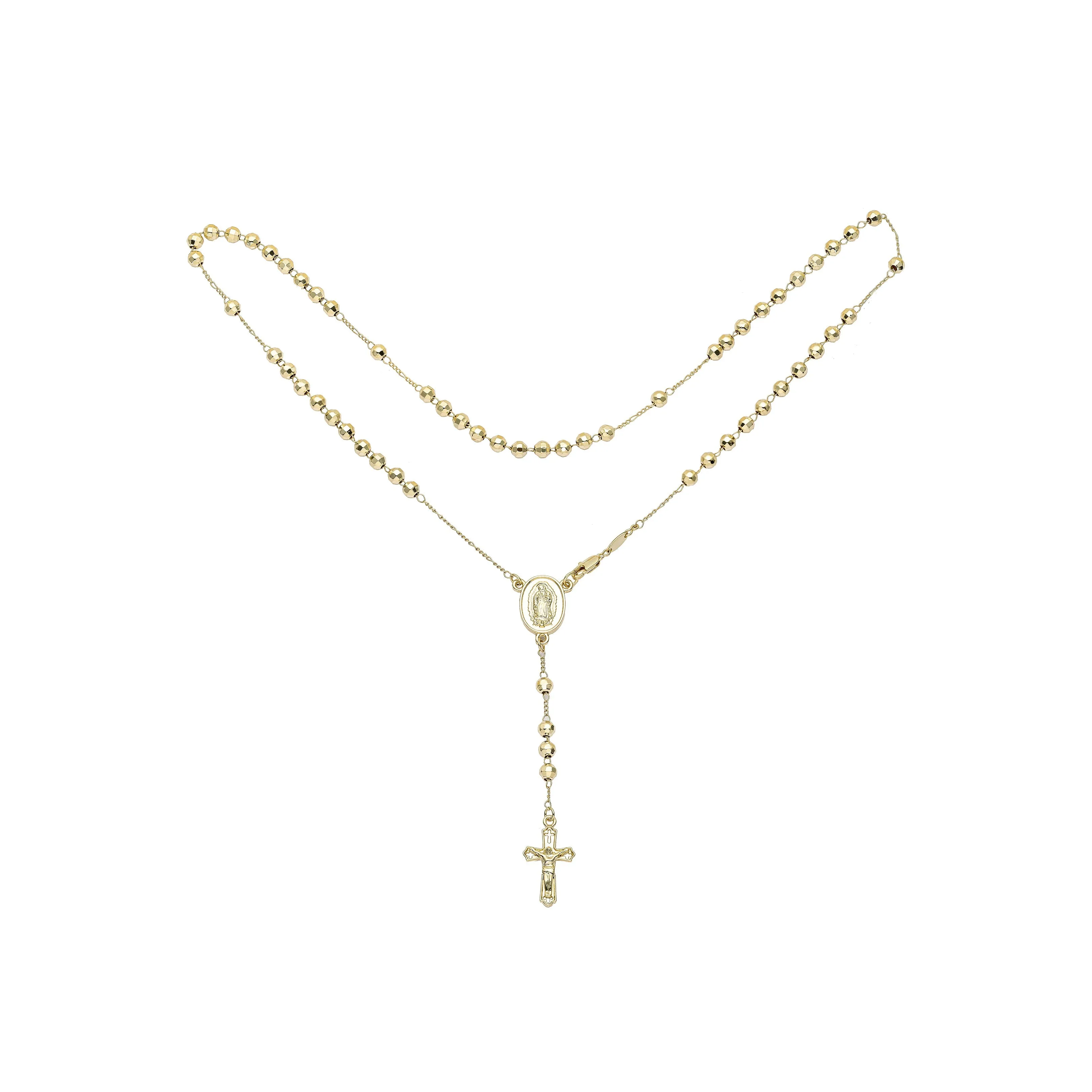 Italian Virgin of Guadalupe Catholic beads Rosary Necklace plated in White Gold, 14K Gold, 14K Gold two tone