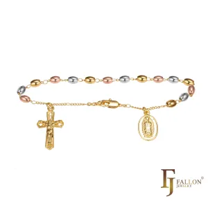 Italian Virgin of Guadalupe Catholic Rosary Bracelets Necklace plated in 18K Gold, 14K Gold, 14K Gold two tone