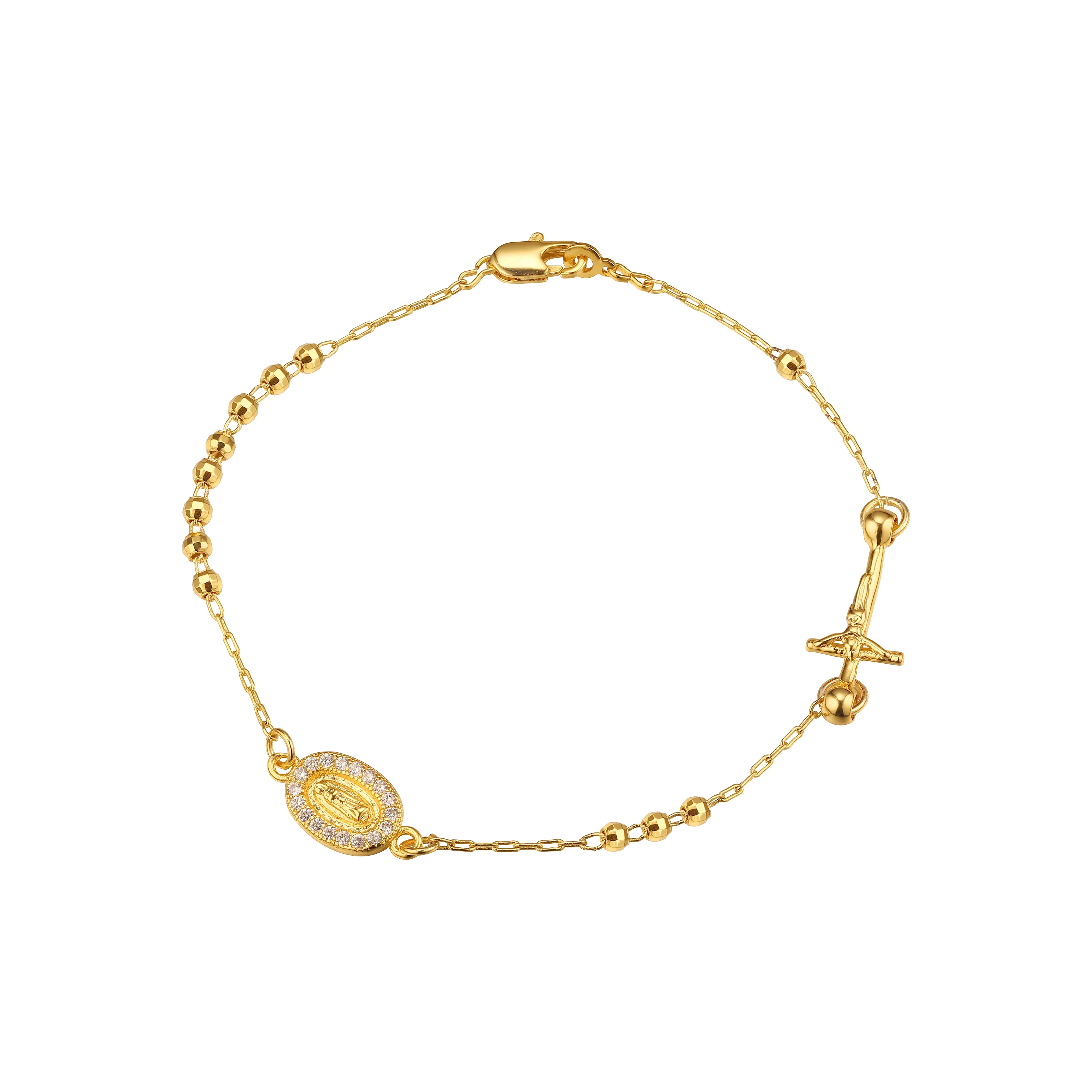 Italian Virgin of Guadalupe Catholic Rosary Bracelets Necklace plated in White Gold, 14K Gold