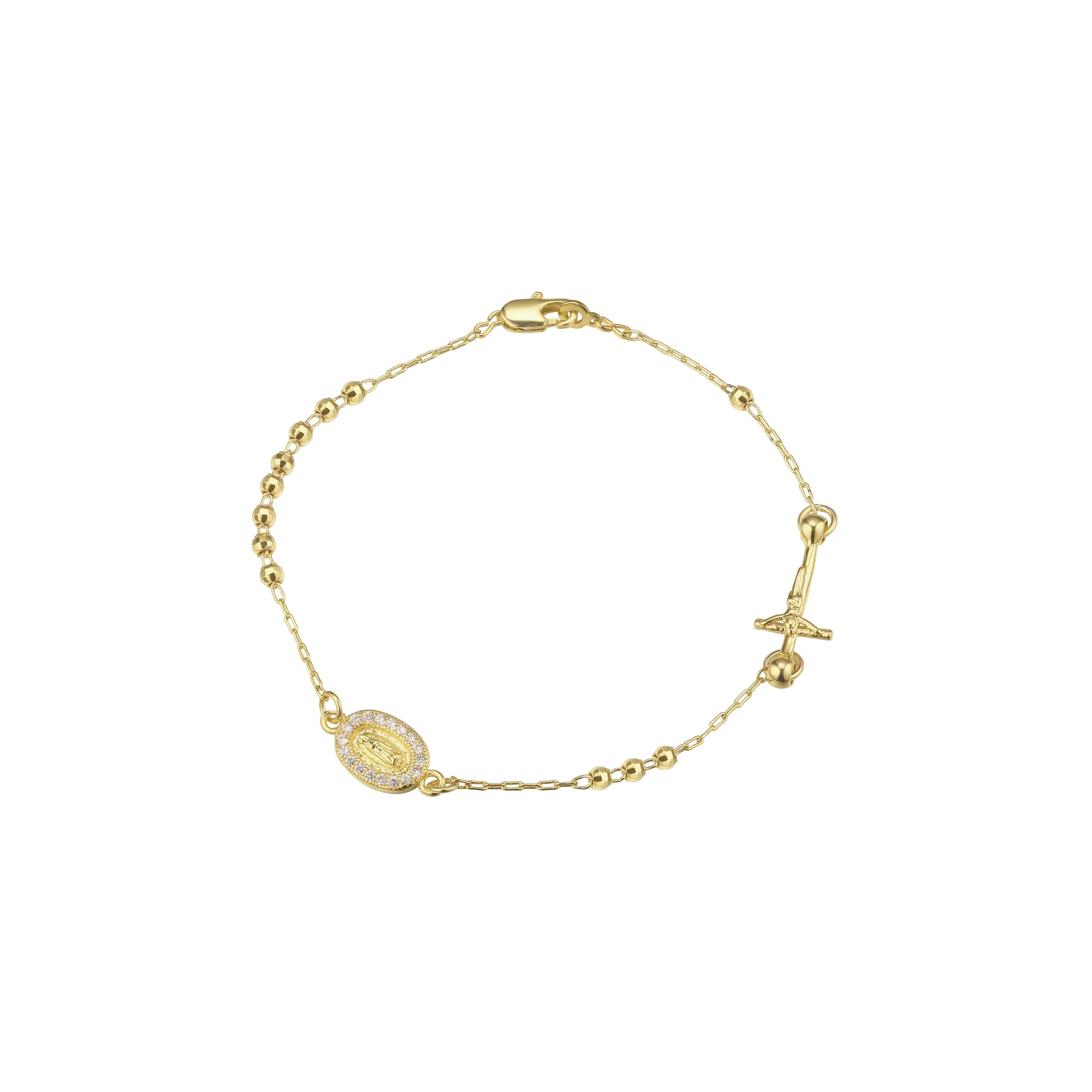 Italian Virgin of Guadalupe Catholic Rosary Bracelets Necklace plated in White Gold, 14K Gold