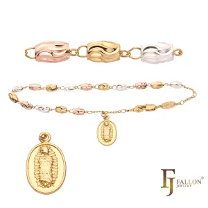 Italian Virgin of Guadalupe Catholic Rosary Necklace Bracelets plated in 18K Gold