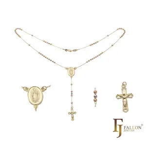 Italian Virgin of Guadalupe Catholic Rosary Necklace plated in 14K Gold, 14K Gold two tone