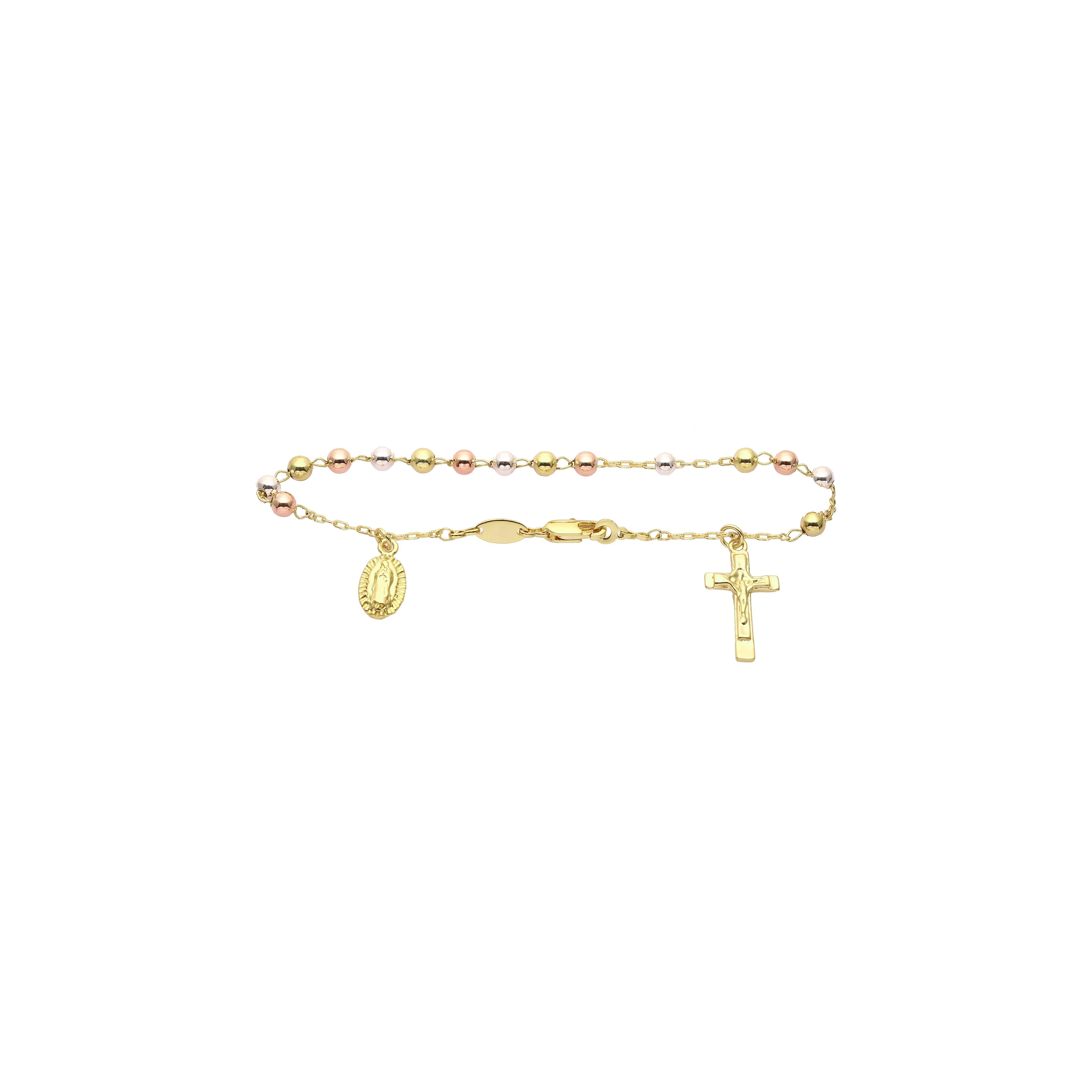 Italian Virgin of Guadalupe Catholic Rosary Necklace plated in 14K Gold, 14K Gold two tone