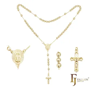 Italian Virgin of Guadalupe Catholic Rosary Necklace plated in 14K Gold, 14K Gold two tone
