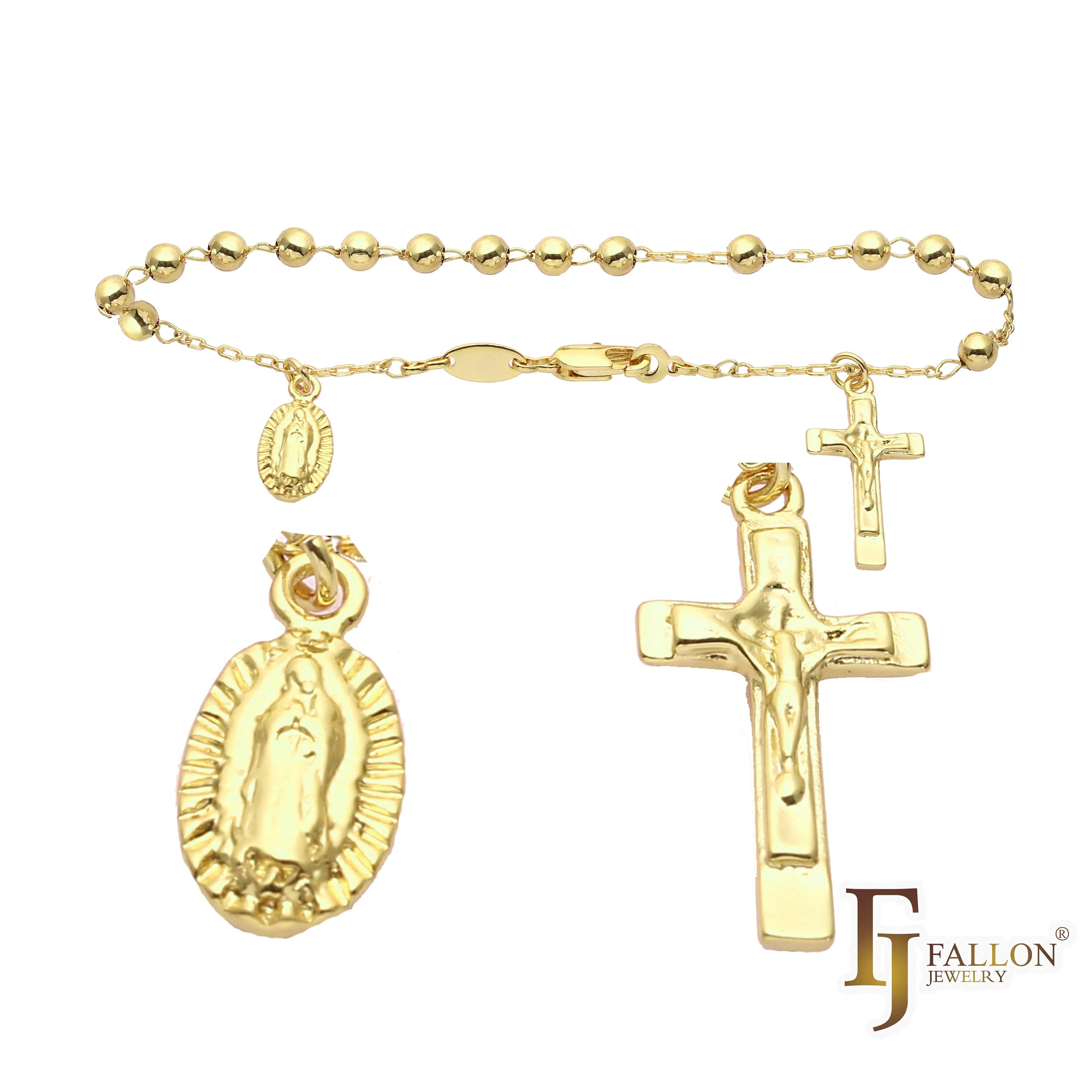 Italian Virgin of Guadalupe Catholic Rosary Necklace plated in 14K Gold, 14K Gold two tone