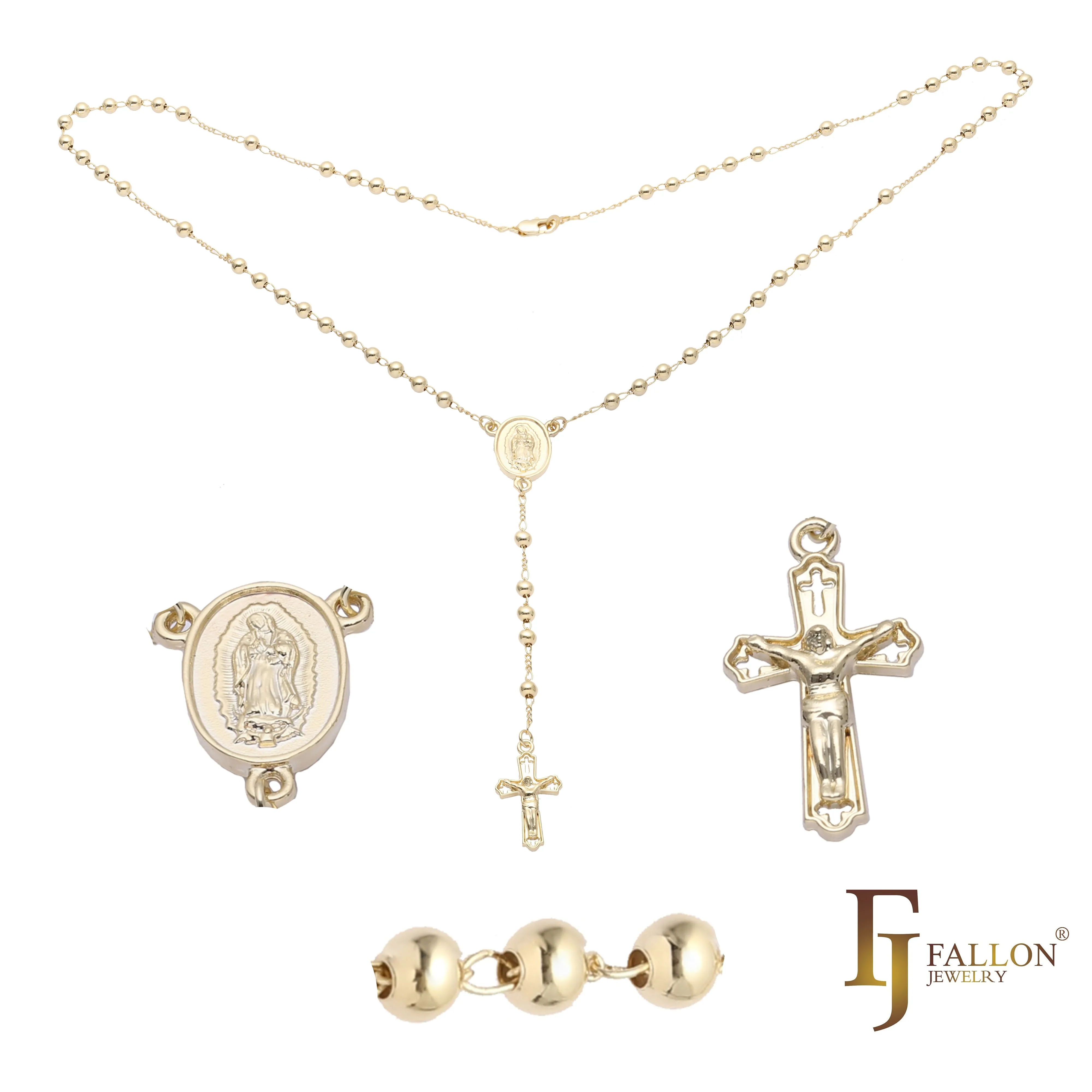 Italian Virgin of Guadalupe Catholic Rosary Necklace plated in 14K Gold, 14K Gold two tone