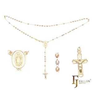 Italian Virgin of Guadalupe Catholic Rosary Necklace plated in 14K Gold, 14K Gold two tone