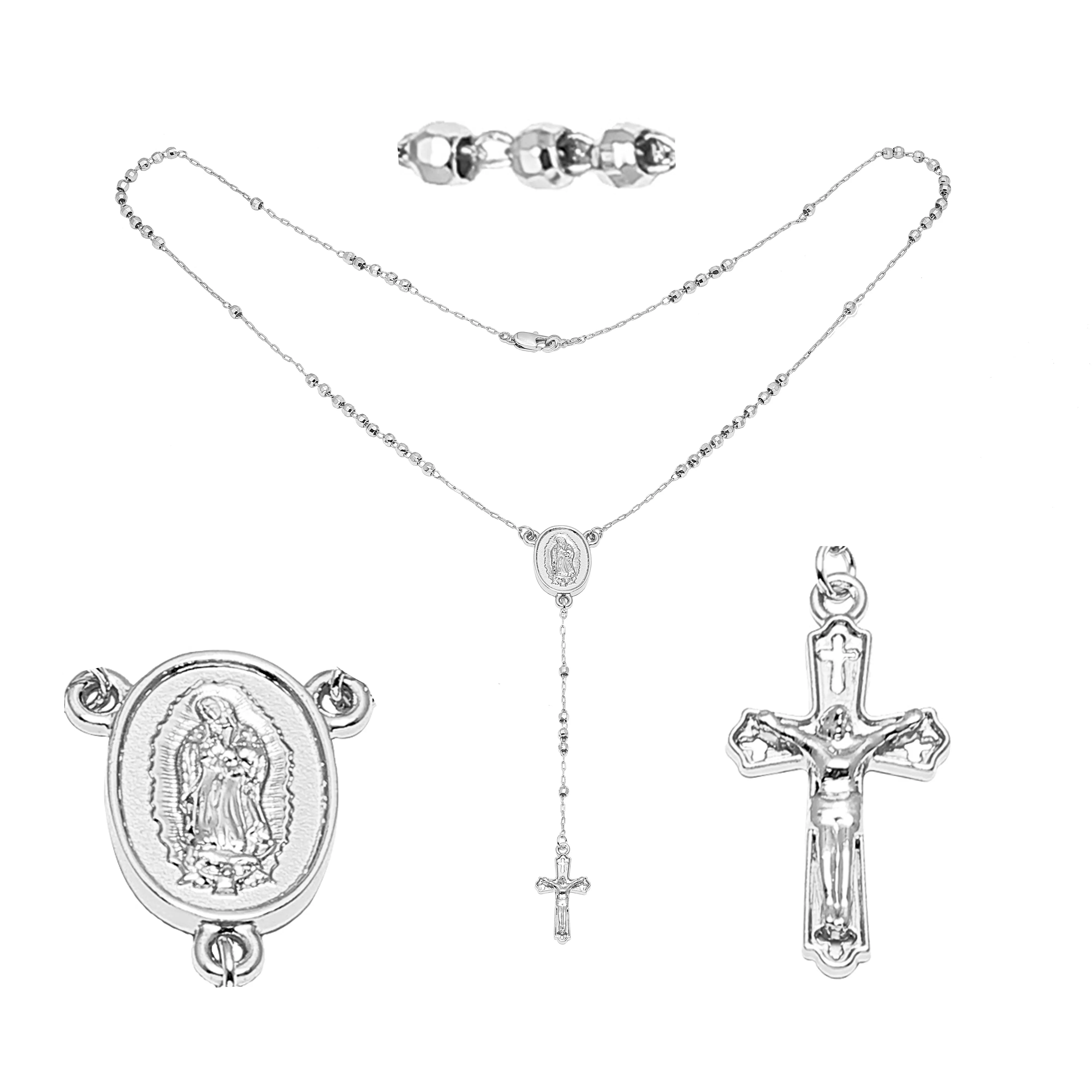 Italian Virgin of Guadalupe Catholic Rosary Necklace plated in 14K Gold, 14K Gold two tone
