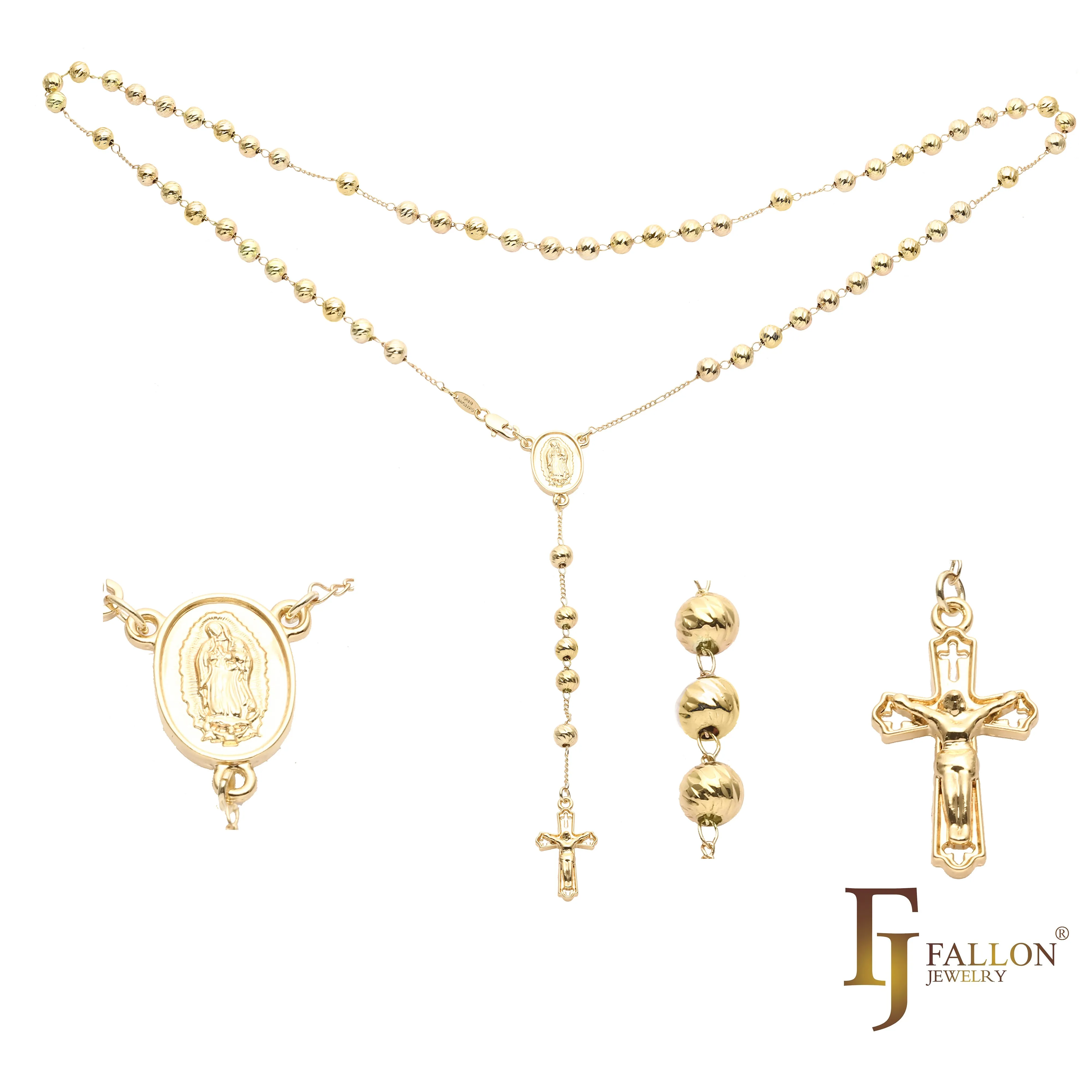 Italian Virgin of Guadalupe Catholic Rosary Necklace plated in 14K Gold, 14K Gold two tone